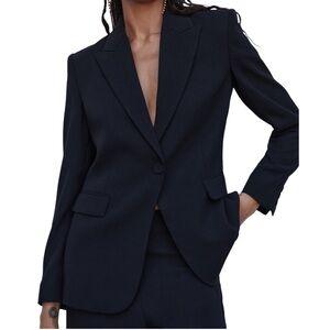 MNG By Mango Regular Single Breasted Fabric Buttons Suit Blazer Black Sz L